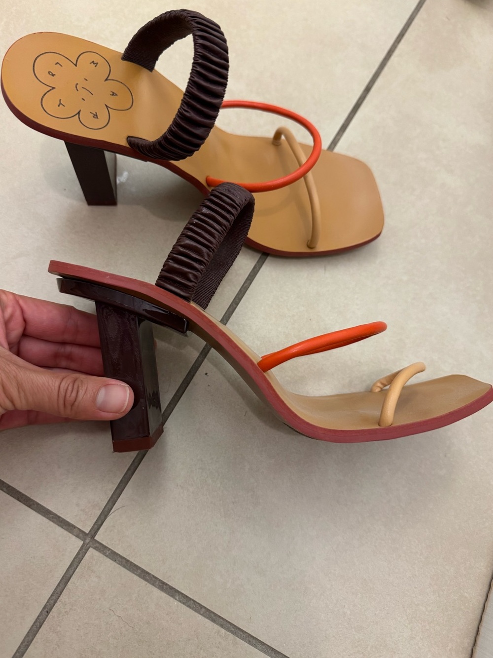 Women’s Brown & Orange Strappy Block Heel Sandals